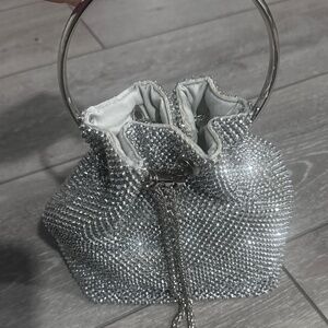 Silver Rhinestone Women Bag w/ Large Handle